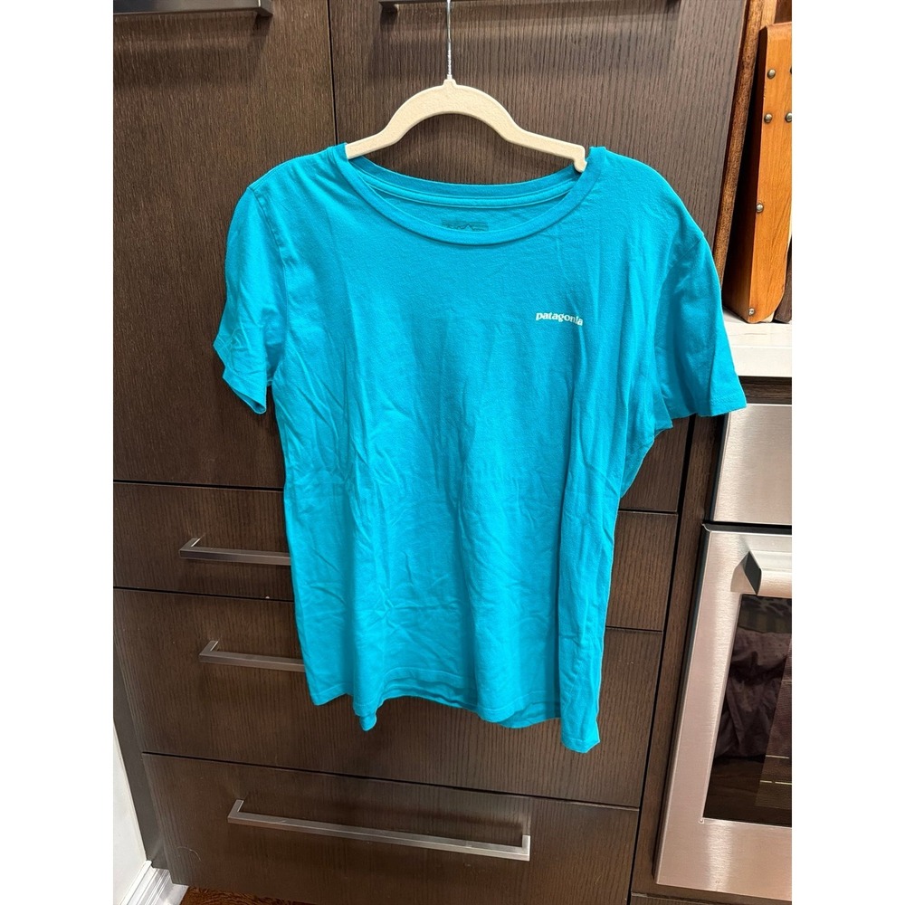 Patagonia‎ Shirt Men Small Dark Aqua Short Sleeve Logo women's large